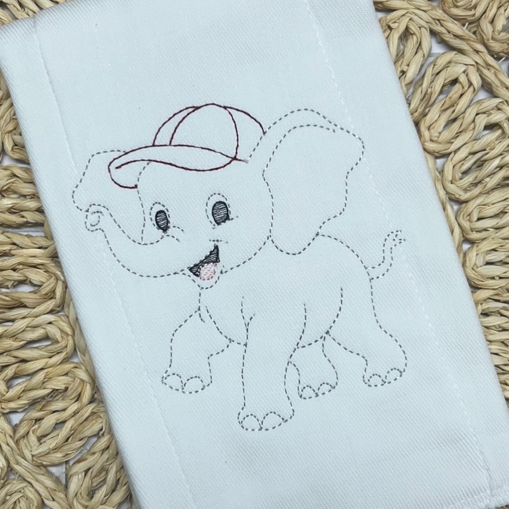 New Elephant with hat embroidered burp cloth